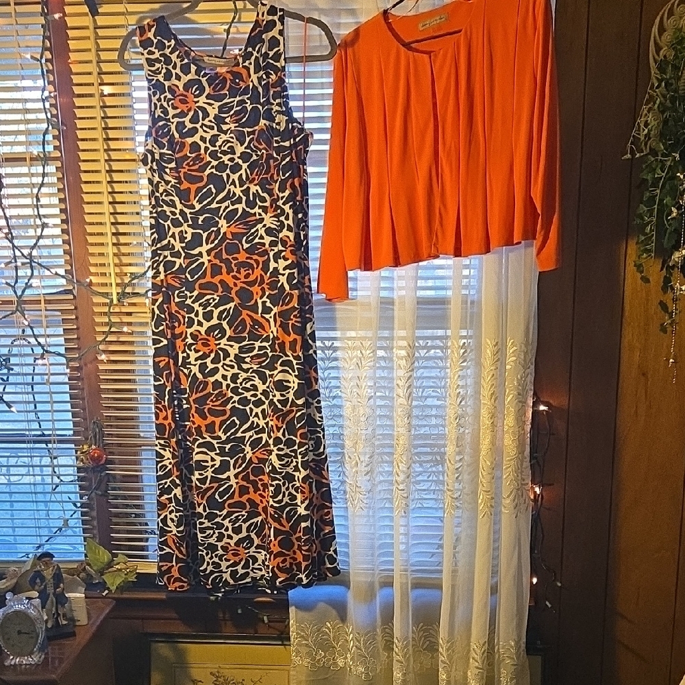 Danny & Nicole Black and Orange Midi Dress with Jacket